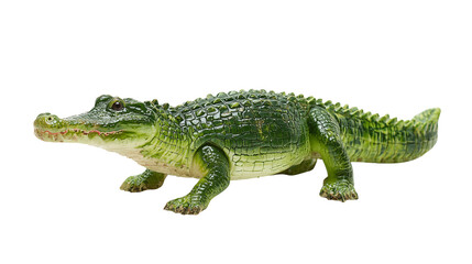 Naklejka premium Crocodile hunting pose, green predator with mouth slightly open showing teeth transparent png background. Ai generated