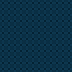 Subtle vector geometric seamless pattern. Simple dark blue floral ornament. Abstract background with flower silhouettes, leaves, petals, mesh, grid, lattice. Minimalist texture. Repeatable geo design