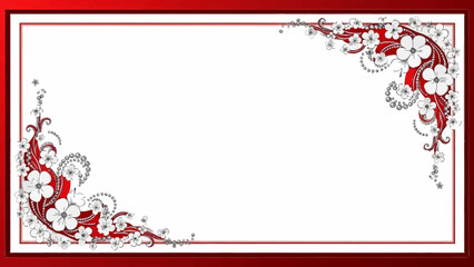 Elegant Red Floral Corner Border Frame on White