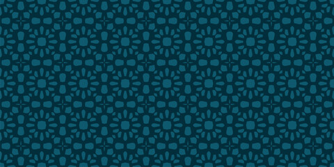 Vector abstract mosaic seamless pattern in oriental style. Luxury ornamental texture. Subtle dark teal green color background. Geometric ornament with floral grid, lattice, tiles. Repeatable design