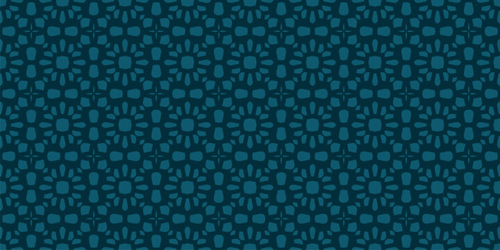 Vector abstract mosaic seamless pattern in oriental style. Luxury ornamental texture. Subtle dark teal green color background. Geometric ornament with floral grid, lattice, tiles. Repeatable design