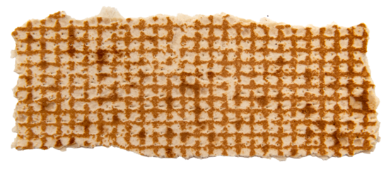 A torn piece of baked dough on a white background. A piece of baked goods