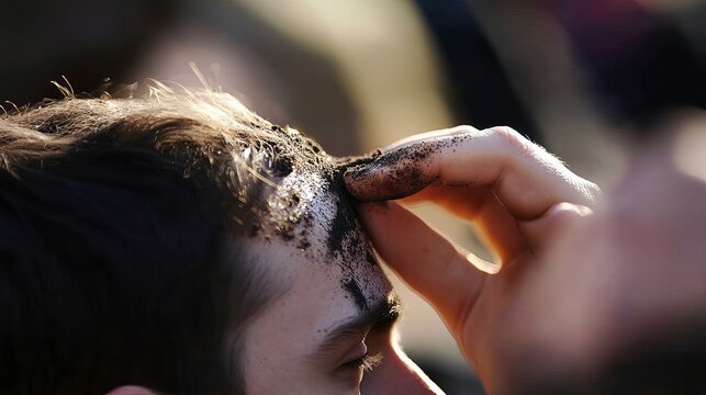 A person receiving ashes on their forehead during a Christian Ash Wednesday service