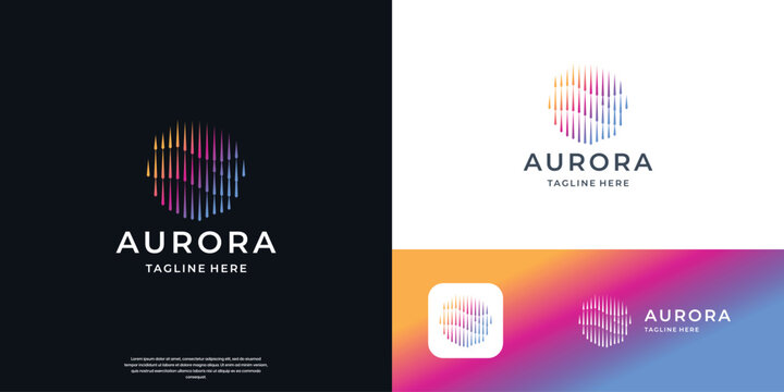 premium aurora logo design. aurora borealis abstract circle line with modern gradient color branding