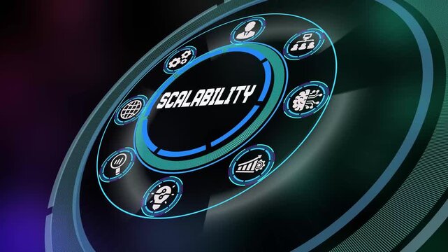  Business Growth and Scalability Concept showing Expanding Network Infrastructure and Technology Icons