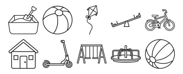 Collection of outdoor play equipment and toys for children