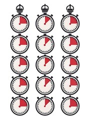 Grid of Stopwatch Icons with Red Time Segments timer