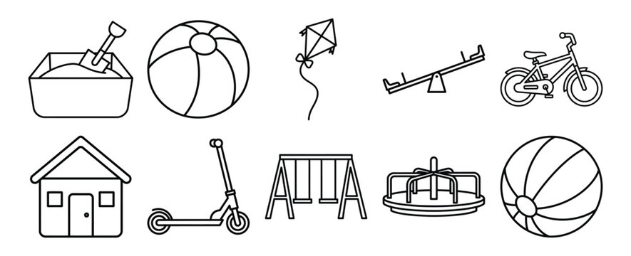 Collection of outdoor play equipment and toys for children