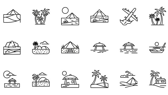 Black and white beach icons set.