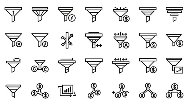 Black and white business funnel icons.