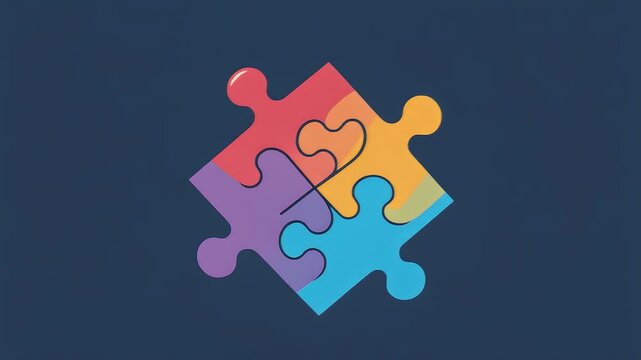 Vibrant jigsaw puzzle pieces seamlessly interlocked, illustrating the core concept of teamwork, problem-solving, and integrated solutions within a collaborative and diverse environment