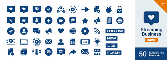Streaming Basic icons Pixel perfect. like, feedback, star,...