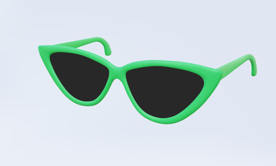 3D vector Green sunglasses icon cartoon minimal style isolated on pastel background. Holiday summer travel vacation fashion lifestyle reflection protection uv sunlight concept. illustration