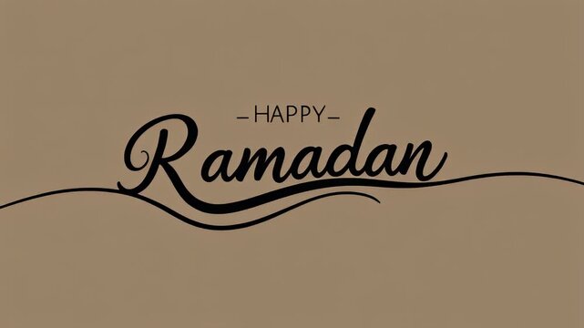 Elegant calligraphic 'Happy Ramadan' greeting in classic script on a warm beige background, ideal for festive banners, holiday cards, and cultural celebrations for the holy month