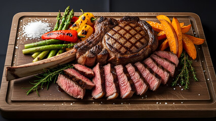 Premium Tomahawk Steak with Charred Vegetables