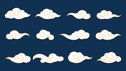 Chinese Cloud Set, Traditional Oriental Decorative, Vector Illustration