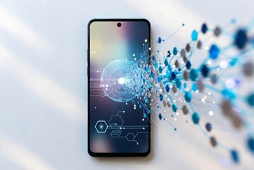 Smartphone mock up with abstract digital design and copy space available