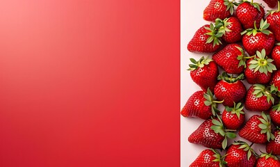 Bright red strawberries positioned on a red-to-white gradient canvas