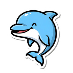 Fototapeta premium Happy Dolphin Jumping with Cute Kawaii Cartoon Style