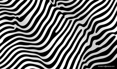 Abstract zebra-like pattern with black and white wavy lines