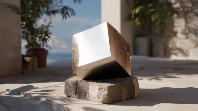 Metal sample displayed for testing and inspection, reflective surface and solid form emphasizing strength, durability, and material composition. cinematic color correction, natural uneven lighting