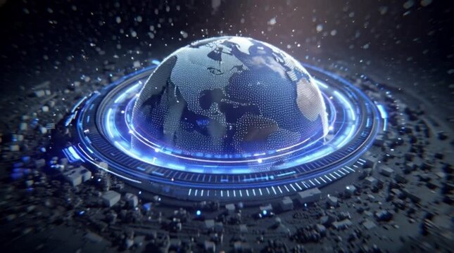 A technical support concept with a rotating digital globe