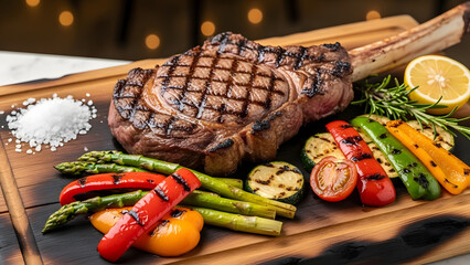 Grilled Tomahawk Steak with Fresh Vegetables