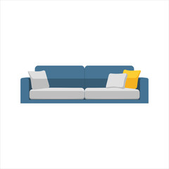 Blue Sofa Flat Vector Illustration for Living Room