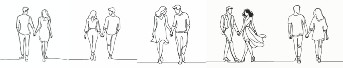 line art of a couple walking together holding hands
