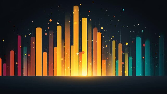 Abstract digital data visualization with vibrant color bars and particles