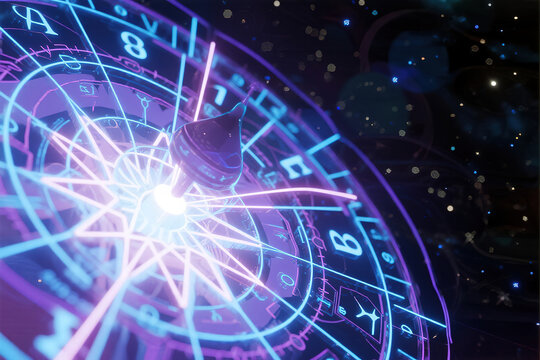 Zodiac wheel with glowing lines in space