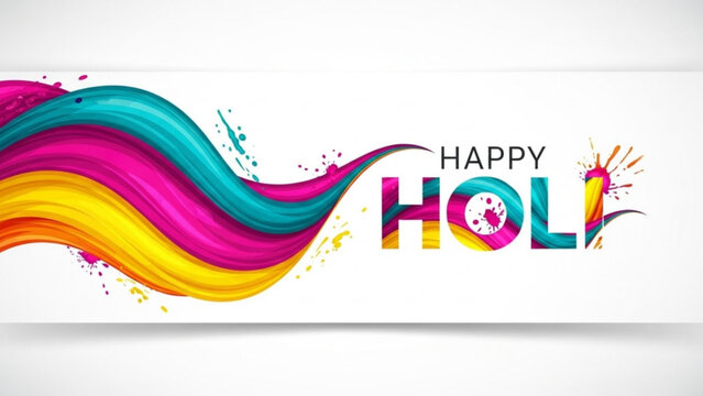 Vibrant holi celebration background with colorful waves and happy holi text