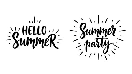 Summer party invitation with hello summer greeting card illustration on white background, viewed from front © John