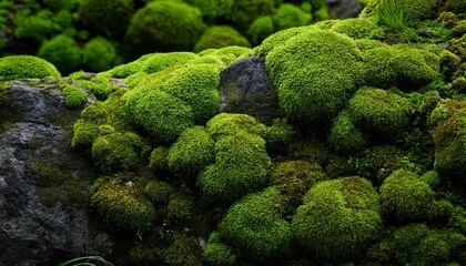 green mossy texture on a rough rock surface detailed and vibrant