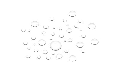 Water Drops Isolated on White Background, Realistic Liquid Droplets, Condensation Effect, Fresh Cool Wet Surface, Splash and Bubble Texture