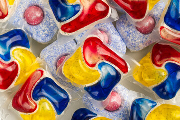 Colorful Dishwasher Detergent Pods and Tablets