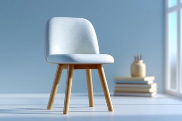 A minimalist interior showcases a pristine white chair set against a soft, muted backdrop, exuding a sense of calm sophistication. 
