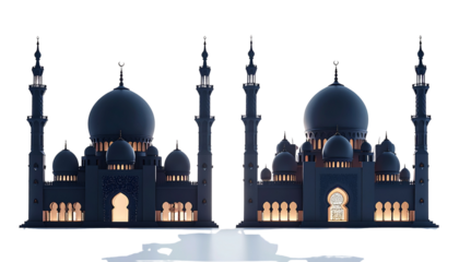  3D Mosque Silhouette Duo isolated on transparent background