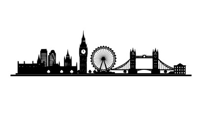 Iconic London skyline black silhouette minimalist vector on white © MdHares