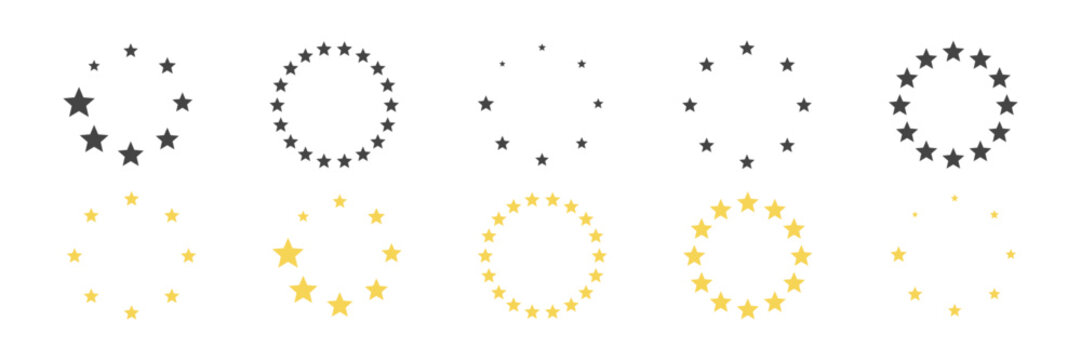 Black and golden stars frames. Decorative borders with different size of stars. Vector