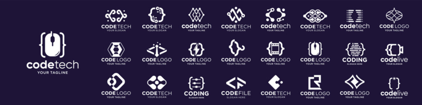 set of modern logos of code for coding, programming logo template inspiration.