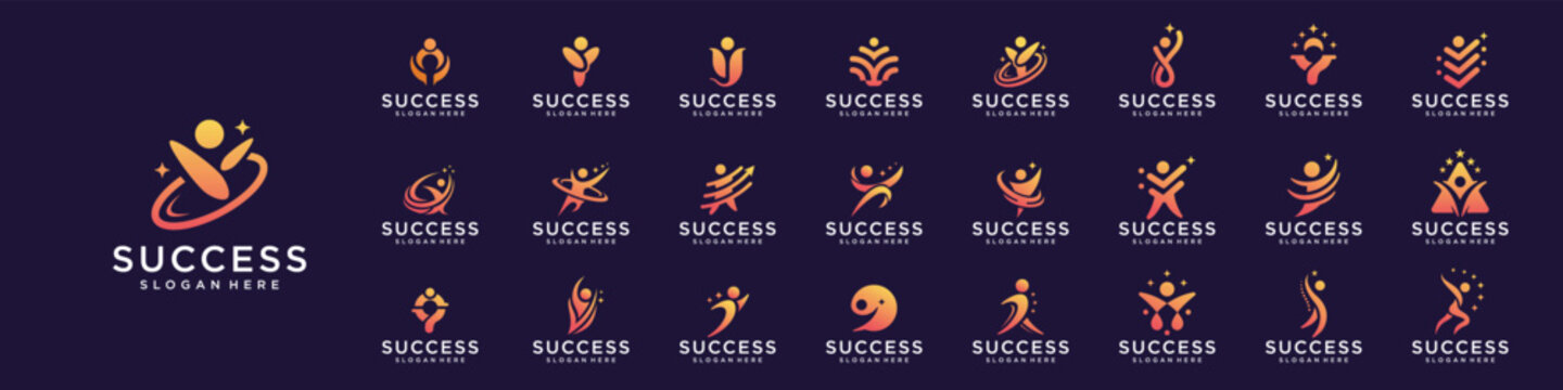 Success people logo template design. Arrow logo concept. Healthy life vector illustration.
