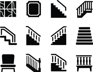 Fototapeta premium Collection of black and white icons depicting various architectural elements and furniture suitable for design projects