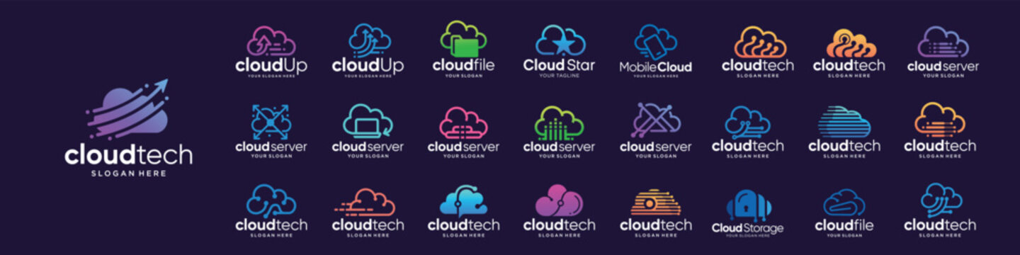 cloud logo design collection. cloud tech logo icon symbol inspiration.