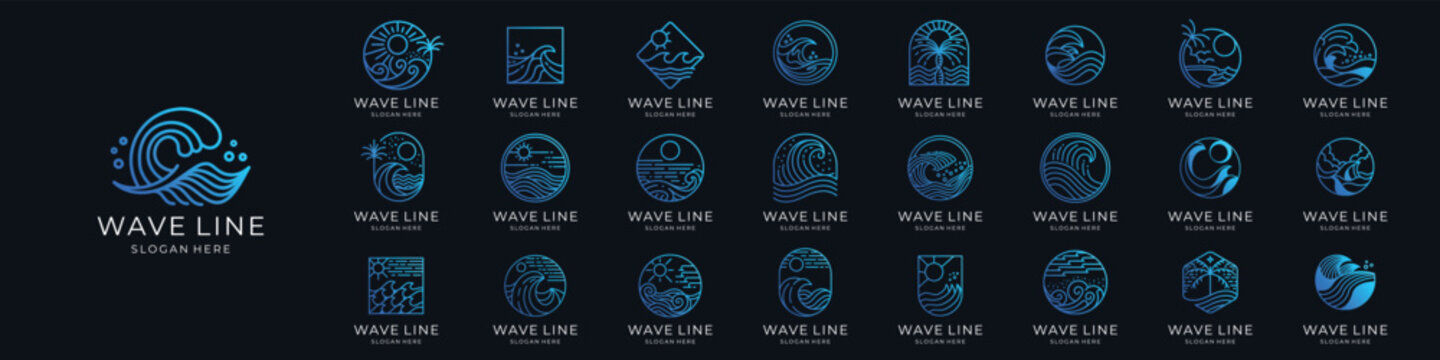set of wave line logos. ocean sea wave logo minimalist set design template.