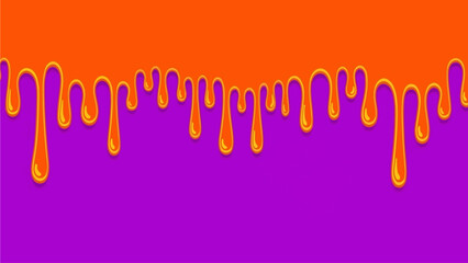 Vibrant liquid drips flowing down from vibrant orange surface onto purple background in digital illustration
