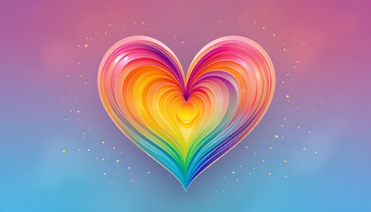 A vibrant rainbow heart against a colorful gradient background