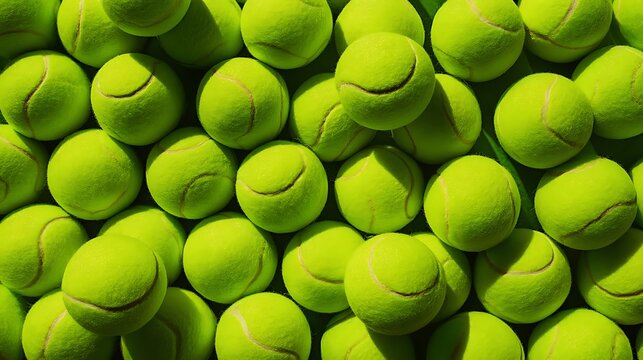 A flat lay of a pile of tennis balls, ideal for sports, fitness, and tennis-themed projects.