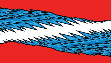 Abstract digital illustration of a dynamic white stripe with blue accents on a red background, viewed from a straightforward perspective