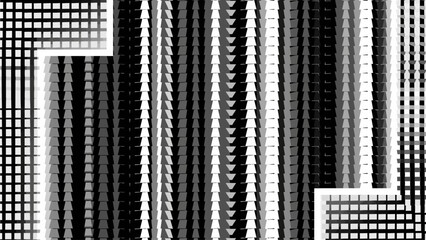 Modern cityscape with sleek skyscrapers and intricate grid patterns viewed from a high vantage point